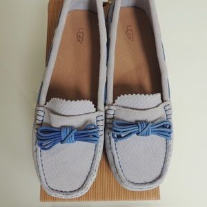 UGG Meena blue suede/Sheepskin slip on loafers